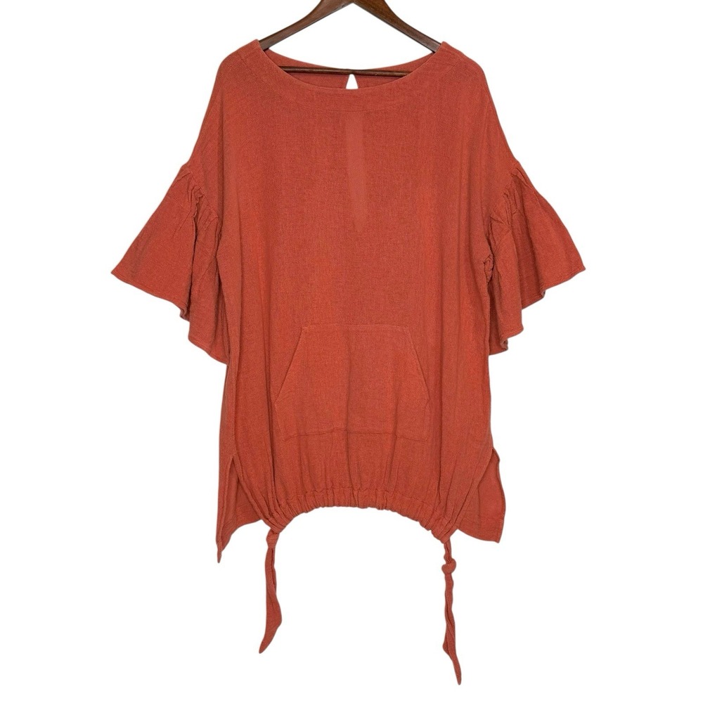 Free People Gauze Mesh Tunic Dress Oversized Cinnamon Orange Top L Boho - Picture 2 of 11